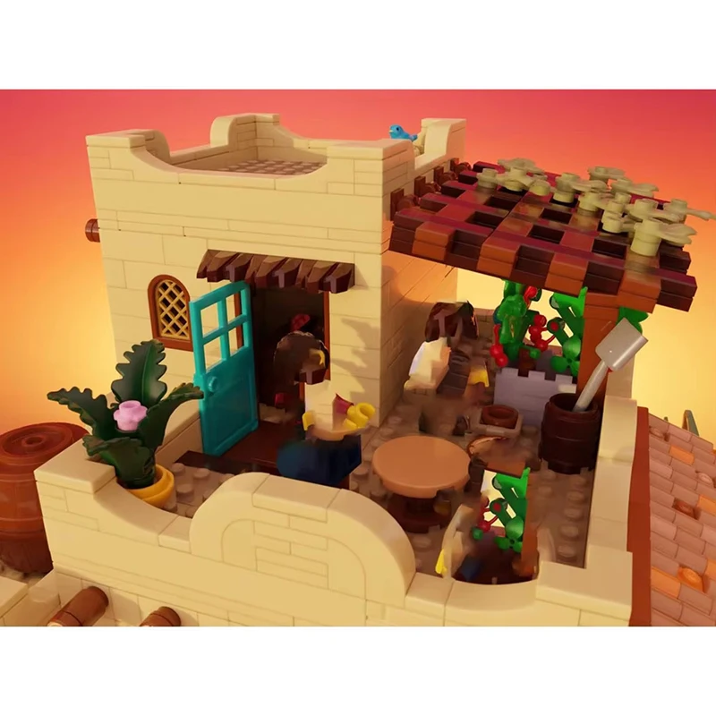 2055 Uds. MOC edificio de ciudad estilo mexicano casa adobe puesta de sol rancho modelo DIY montaje juguetes de bloques de construcción regalo de cumpleaños para niños