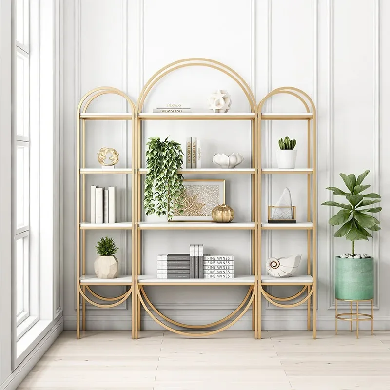 Factory custom wrought iron shelf combination cross-border metal baffle floor bookshelf Nordic simple display shelf