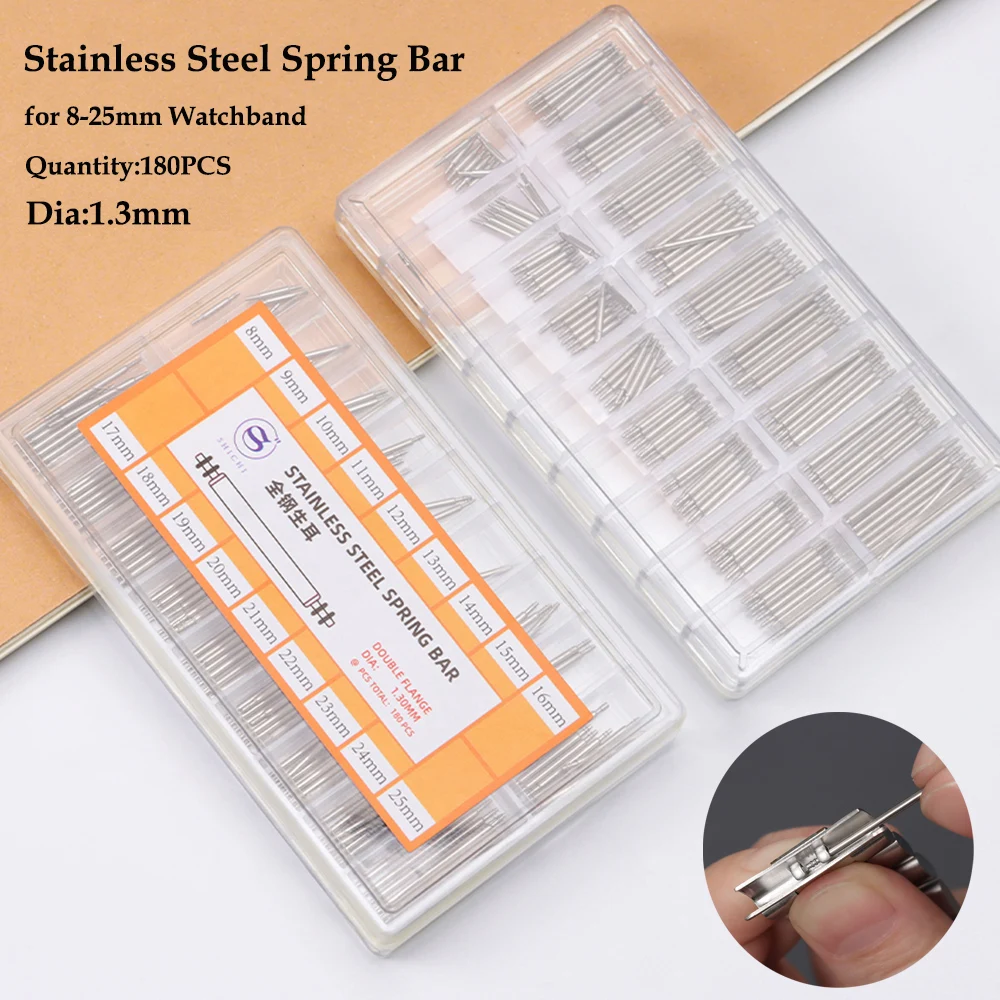 180 Teile/schachtel für 8-25mm Edelstahl Uhr Band Reparatur Werkzeug Frühling Bar Strap Link Pins für Uhrmacher uhr Reparatur Werkzeug Teil