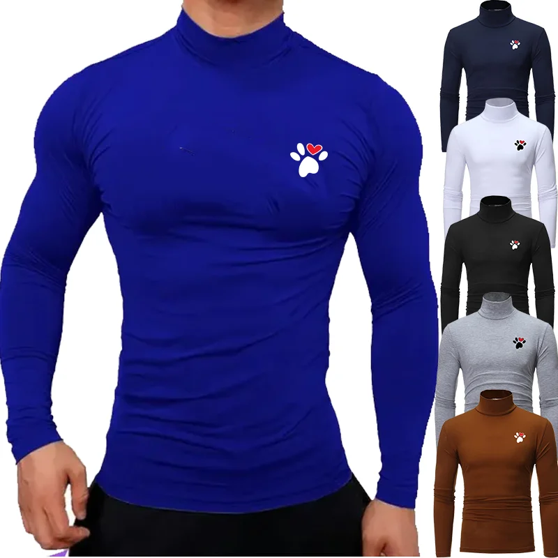 

Spring Autumn Winter Men's Bottom Shirt High Elasticity Men's Casual Long Sleeve Sports Turtleneck Quality Slim Base T-Shirt