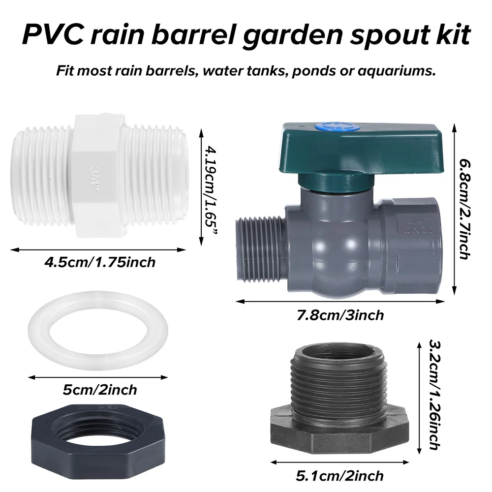 1 Set, PVC Water Barrel Spigot Kit, Connector Drain Adapter With Inner Connection For Garden, Rain Barre, Garden Tool Supplies