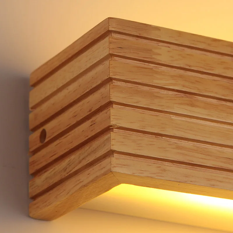Modern Nordic Rectangle Wood Wall Lamp LED Nature Material Bedroom Decoration Sconce Light Living Room BackGround Simple Lustres