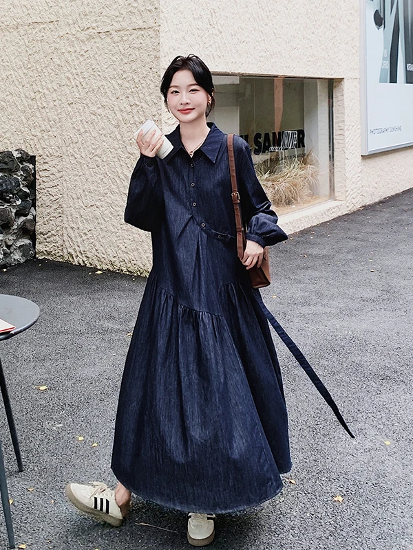 

Long Sve A-Line Dr Irregular Design Korean Sle High Waist Jeans Dr Women's Faion Slimming Spring Autumn New Arrival