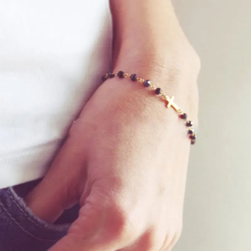 LUXUKISSKIDS Rosary Jesus Beads Bracelets Multicolor Stainless Steel Cross Christian Link Chain Enamel Prayer Hand Jewelry Gifts