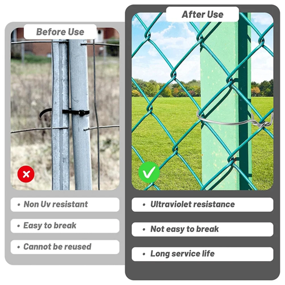 ABZV-Heavy Duty For Chain Link Fence Ties 100-Pack, Fence Wire Hooks, Dog Fence Slat Fasteners For Chain Link Fencing