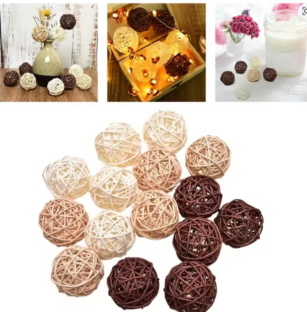 6 Pieces Wicker Rattan Balls Pretty Hollowed Handmade Ball for 7cm Decorative Wedding Flower Arrangement Home Decorations