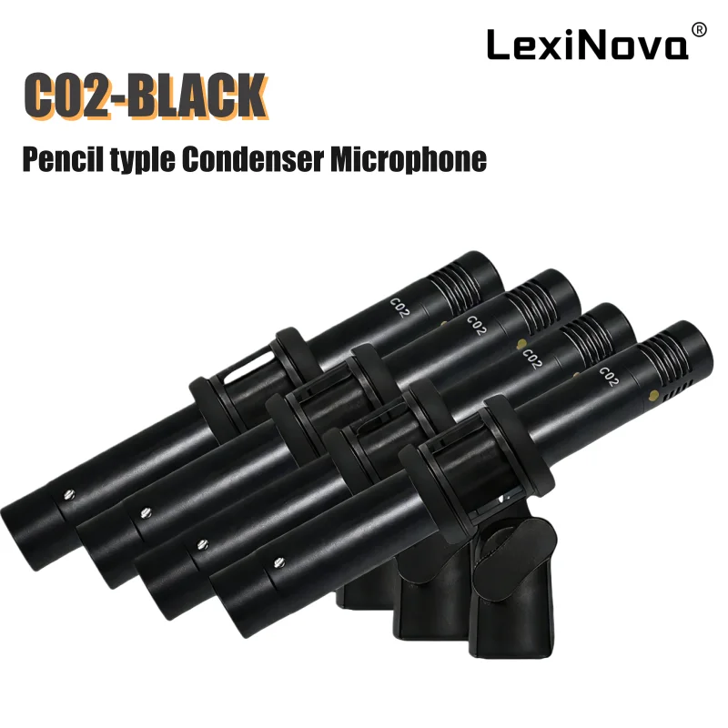 4 szt. C02-Czarne Mikrofony Pojemnościowe Zestaw Mikrofonów do Instrumentów Interfejs XLR Gitara Pianino Typu Pencil Profesjonalny Zestaw Mikrofonów do Nagrywania — zdjęcie produktu 5