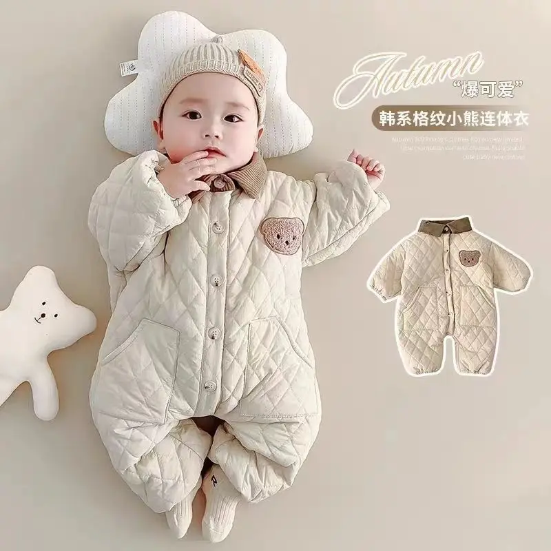 Winter Thickened Cotton Baby Romper & Jacket Warm Quilted Infant Autumn/Winter Soft Cotton Toddler One-Piece Snowsuit