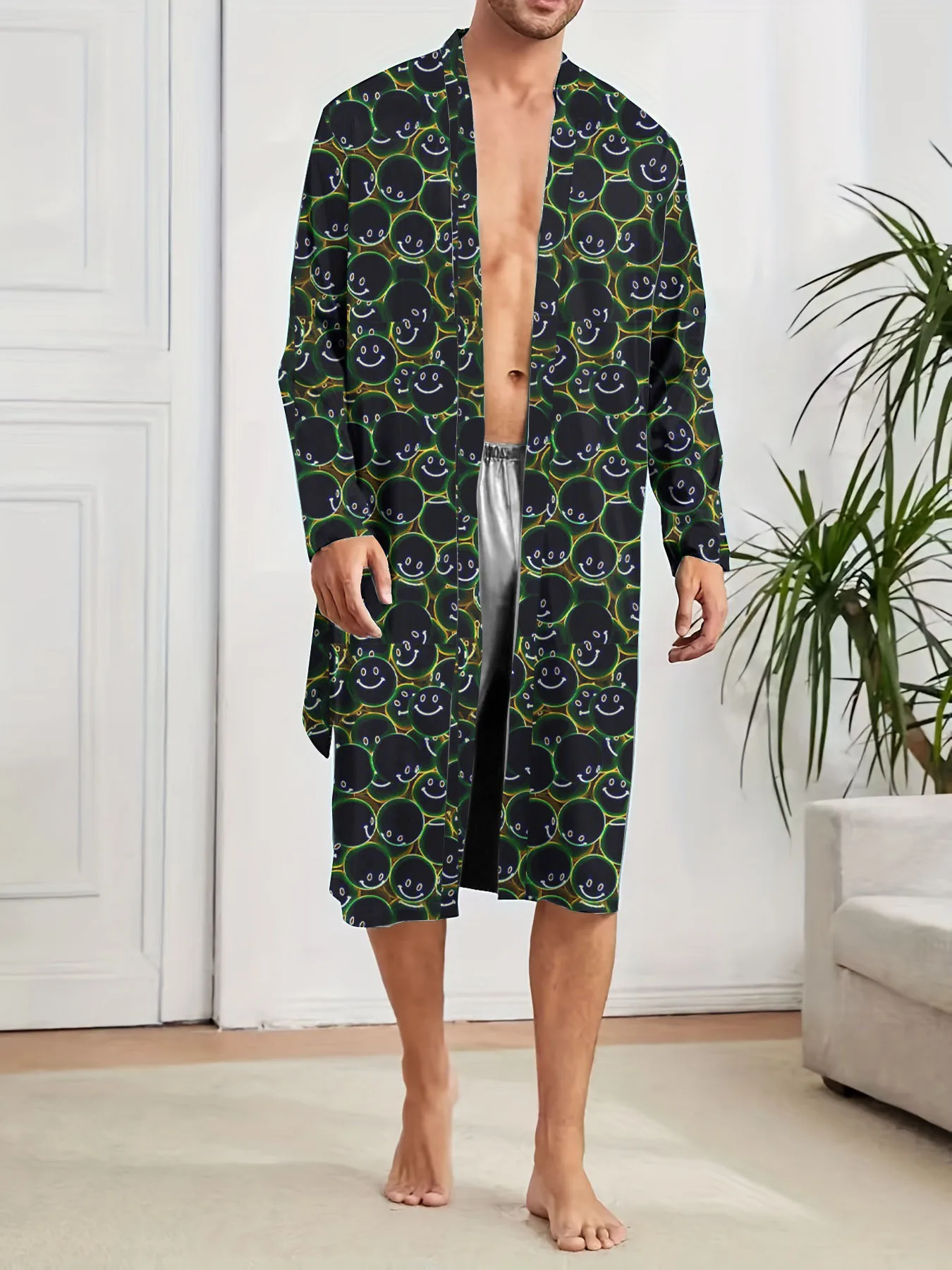 

Men's Robes 2025 New men Long Sleeved Nightgown 3D Fully Printed Thin Sexy Sleepwear Bathrobe for Spring Couples Long Nightgown
