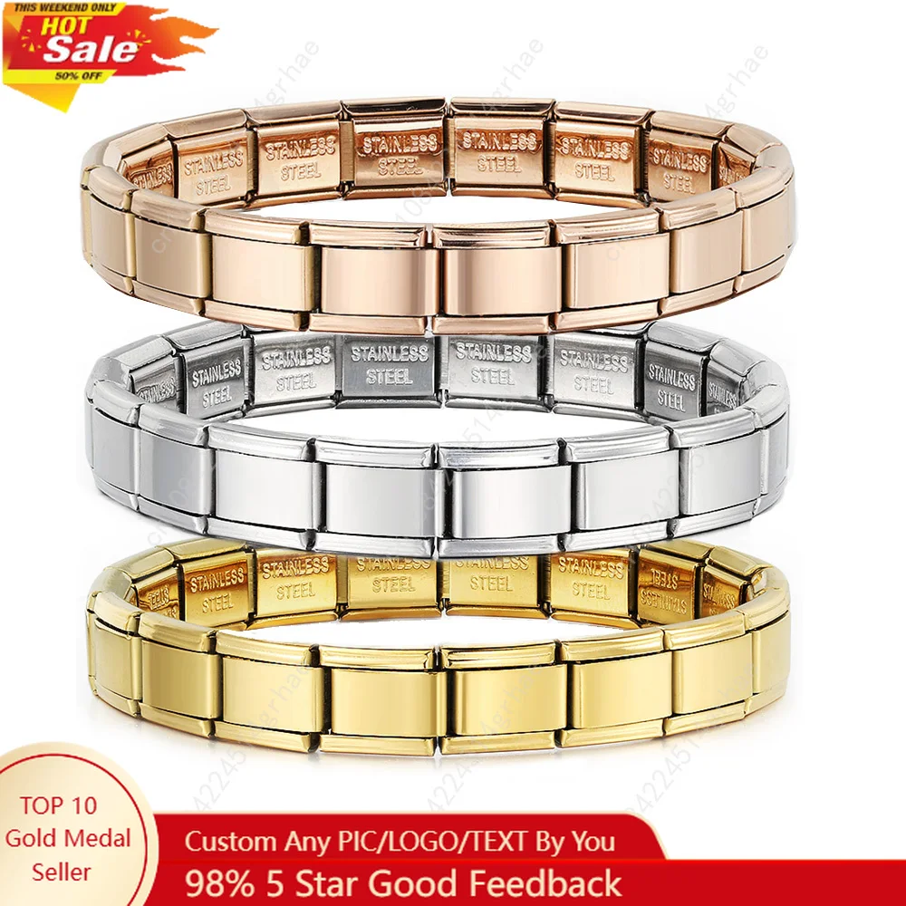 

GEMOSA 9mm Width Italian Charm Bracelet Fashion Stainless Steel Bangle Elastic Link Chain High Quality Factory DIY