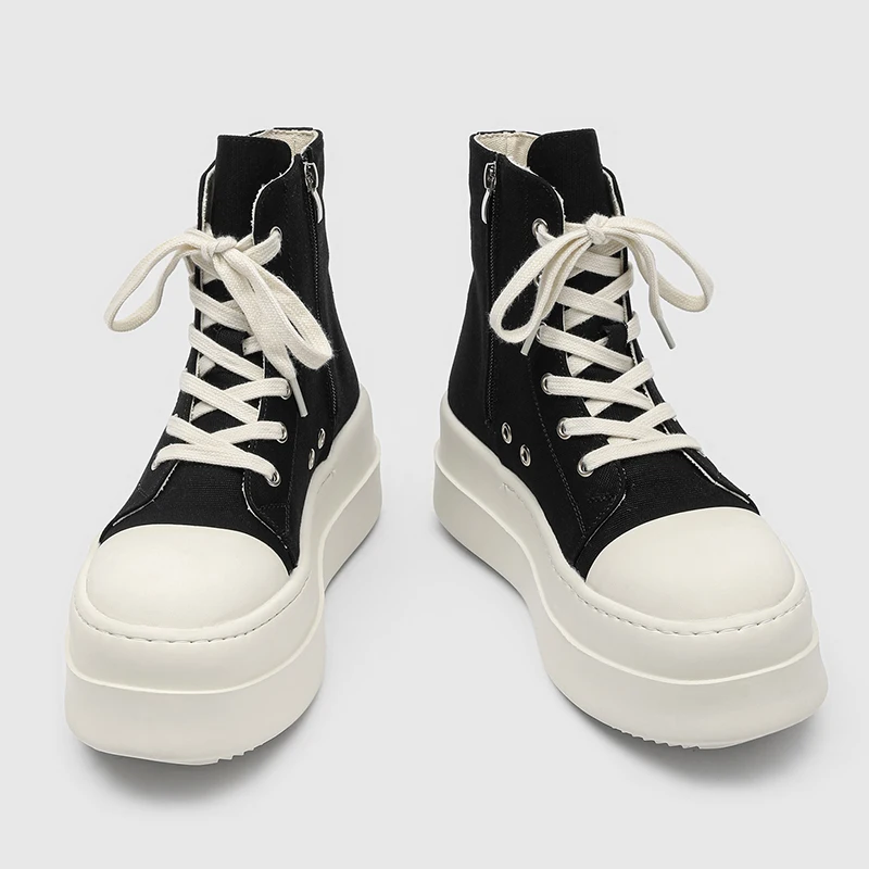 

European American Thick Soled Canvas Men Shoes Niche High Street Height Increasing Board Shoes Anti Slip Breathable