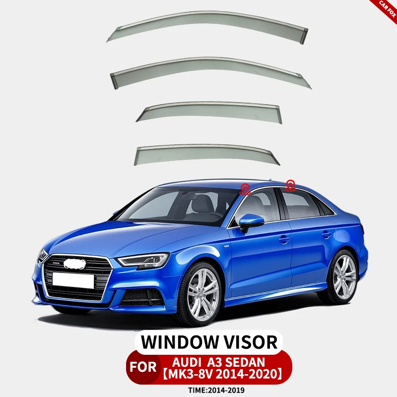 

For AU-DI A3 MK3-8V 2014-2020 MK4-8Y 2021 Plastic Window Visor Vent Shades Sun Rain Deflector Guard 4PCS/SET