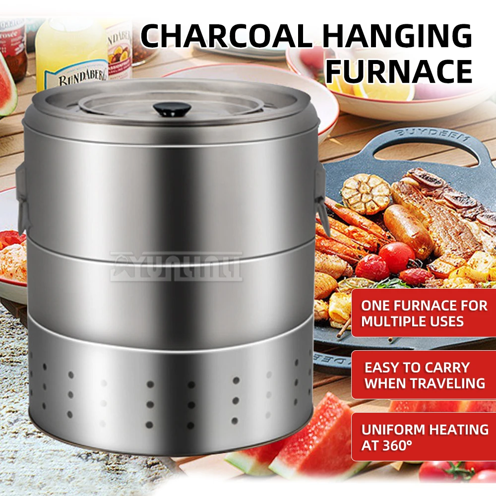 28 سلاسل فرن جريل في الهواء الطلق المحمولة الفحم معلقة أسياخ مشوية موقد الشواء الذي لا يدخن