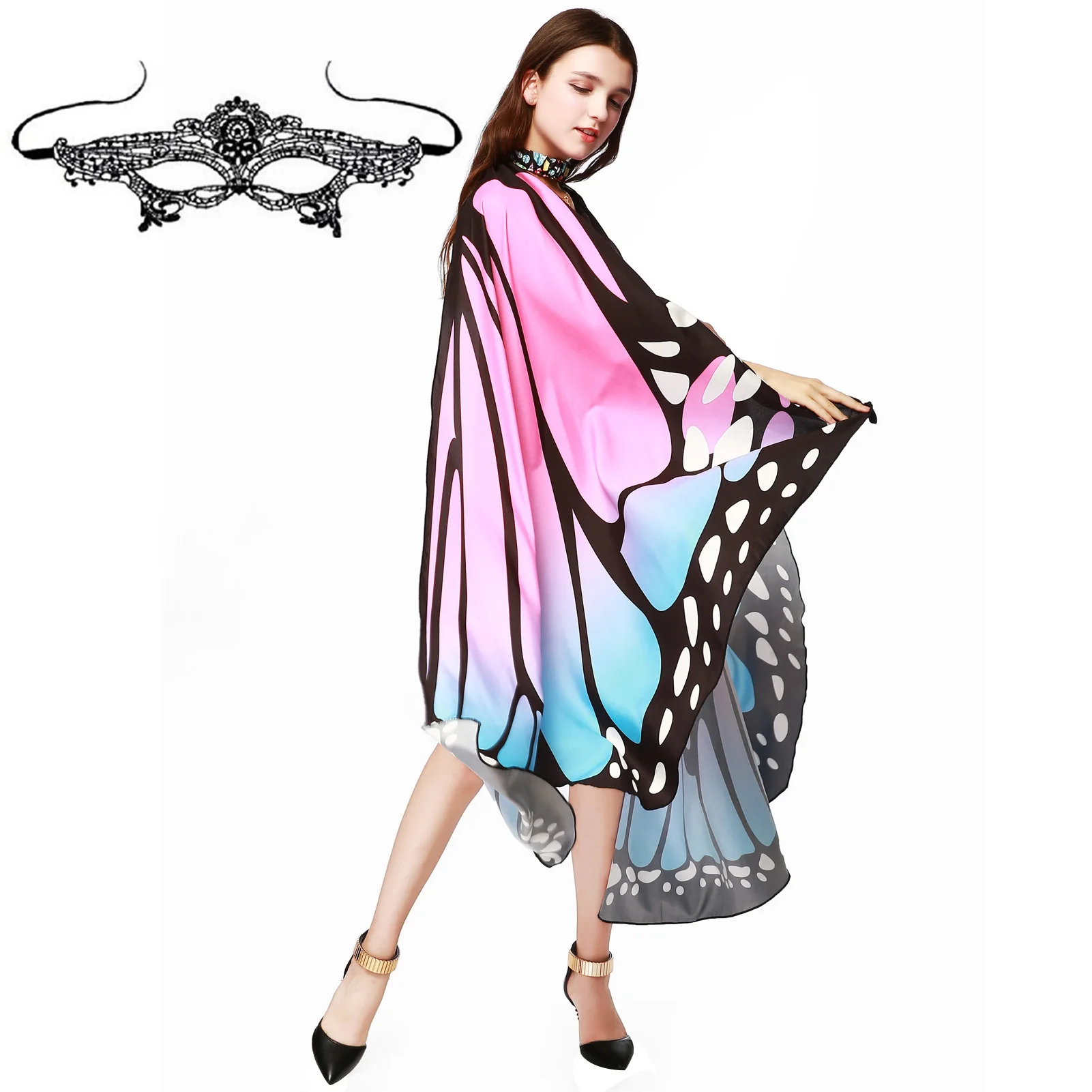 Women's Butterfly Wings Shawl Print Collar Carnival Costumes Decor For Halloween Fancy Party Cosplay Carnival Party Family Party