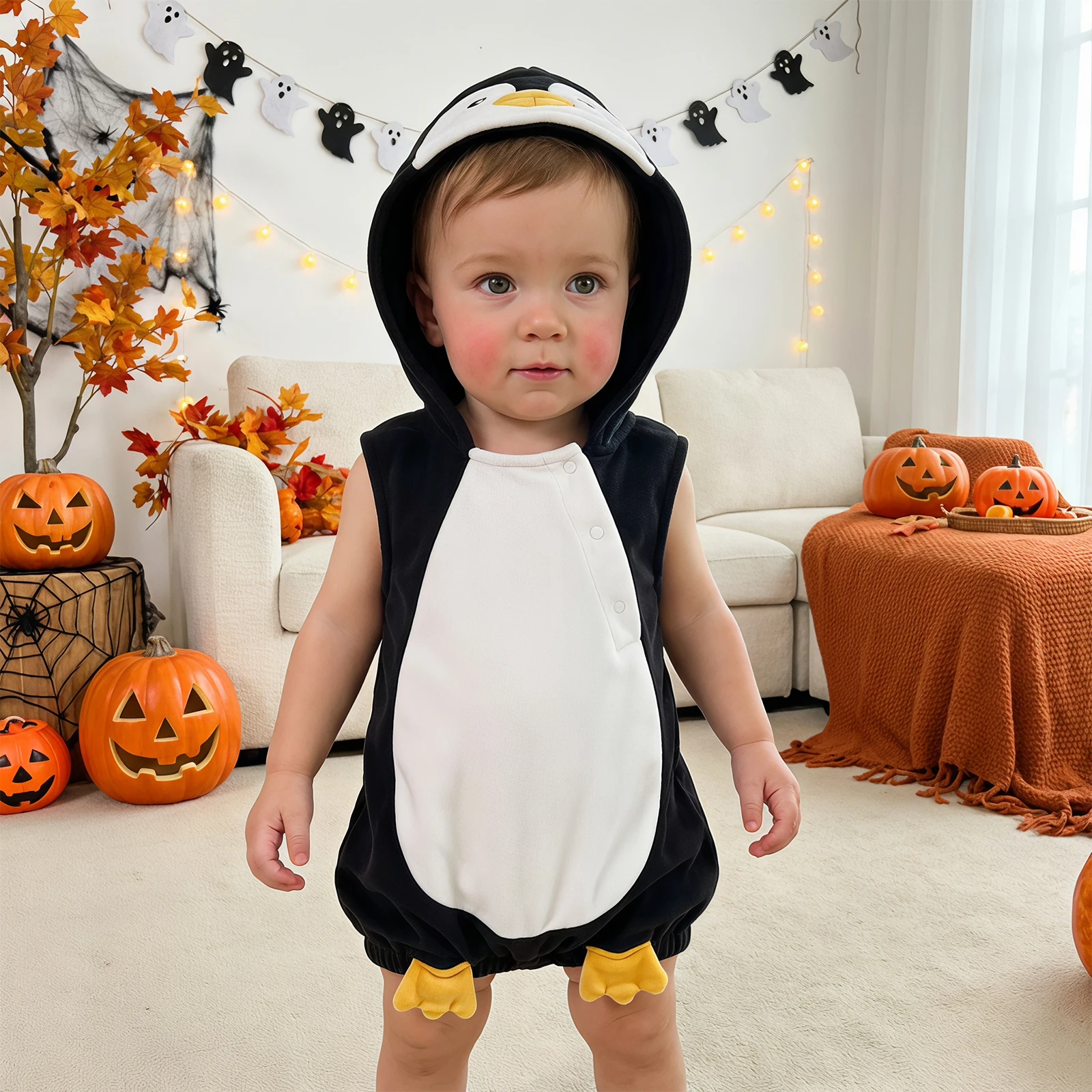 Toddle Halloween Animal Costume Sleeveless Hooded Penguin Clothes Stage Performance Photography Costumes