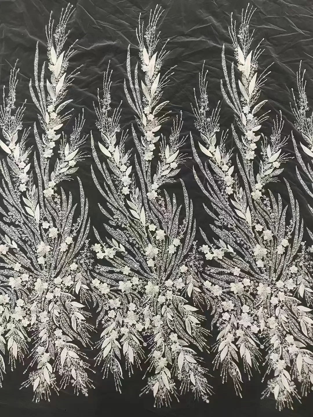 

French new tulle lace embroidery mesh embroidery bead tube sequins fabric, luxury fashion wedding dress sewing fabrics