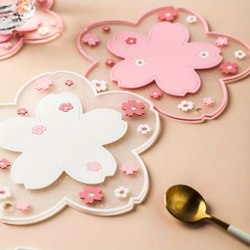 Cute Cherry Blossom Desktop Accessories- Adorable Placemats and Coffee Coasters,Heat-insulating and Thermal-retaining,Home Decor