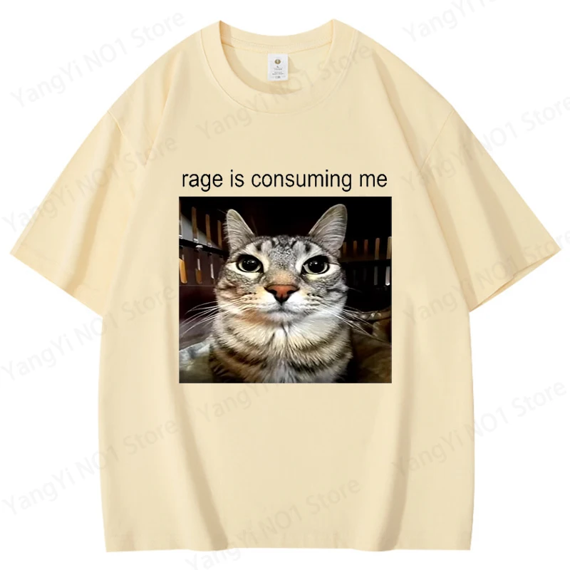 Rage Is Consuming Me Silly Staring Cat Meme Tee Shirt Casual Cotton Short Sleeve T-shirts Men Women Cat Lover T Shirt Oversized