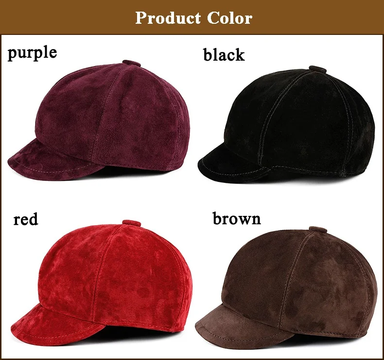 Winter Feminina Genuine Leather Berets Caps Women Lady/Student Real Suede Gorras Red/Purple Bob Hip-hop Hat Street