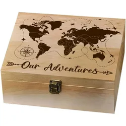 1Pcs Wooden Memory Keepsake Box Worldwide Map With Locking Wood Boxes Large Storage Box for Art DIY Stash Box Home Storage