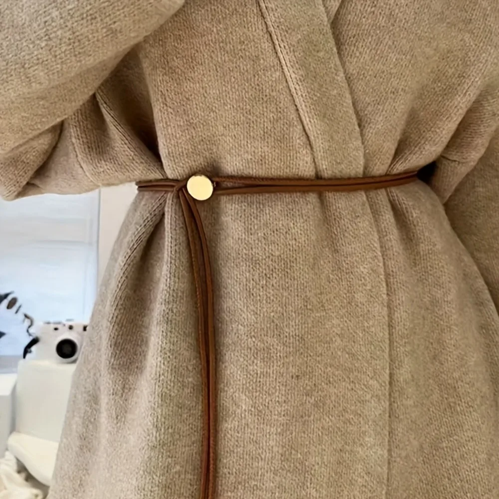 Minimalist Leather Rope Waist Belt Adjustable Thin Strap Belt Round Buckle Slim Decorative Belt Women Dresses Shirts Sweaters