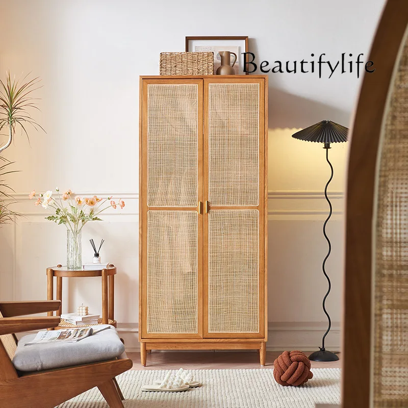 

Japanese-Style Rattan Wardrobe Large Capacity Solid Wood Wardrobe