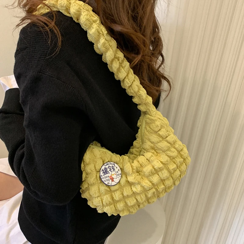 Soft Cloud Bubbles Handbags For Woman 2024 New Girls Pleated Cloud Underarm Bag Pouch Bag Casual Shoulder Bag Women Cute Purse
