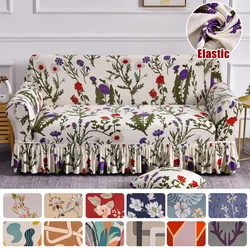 Elastic Stretchable Sofa Cover with Skirt Washable Furniture Protector Printed Slipcovers with Elastic Bottom for Living Room