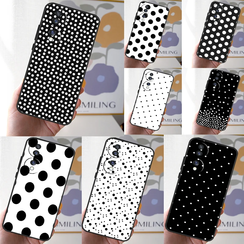 Black And White Polka Dot Cover For Honor Magic 6 Pro 5 Lite 10 50 70 90 Honor X8b X9b X7 X8 X9 X6a X7a X8a X9a Case