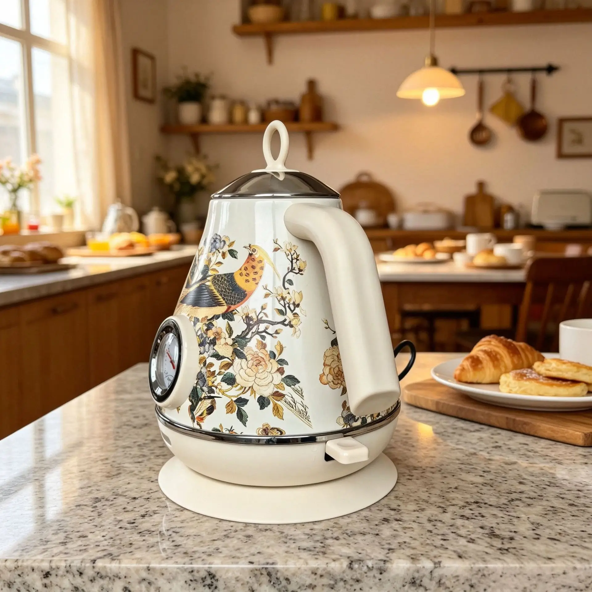 1.7L Retro Electrc Kettle With Thermometer Boiling Kettle Auto Power Off 304 stainless Steel Teapot 1850W  Boiling Water Heater