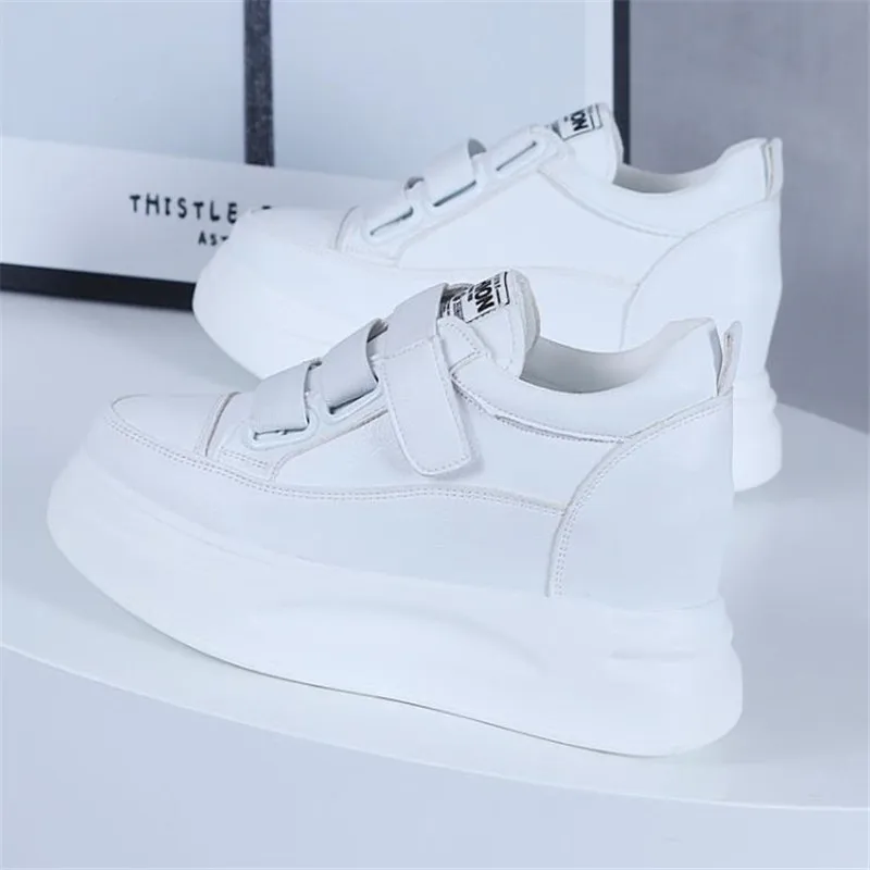 Women 8cm Hidden Wedge Sneakers Platform Shoes High Heels Sneakers Woman Casual Shoes  White Women Trainers