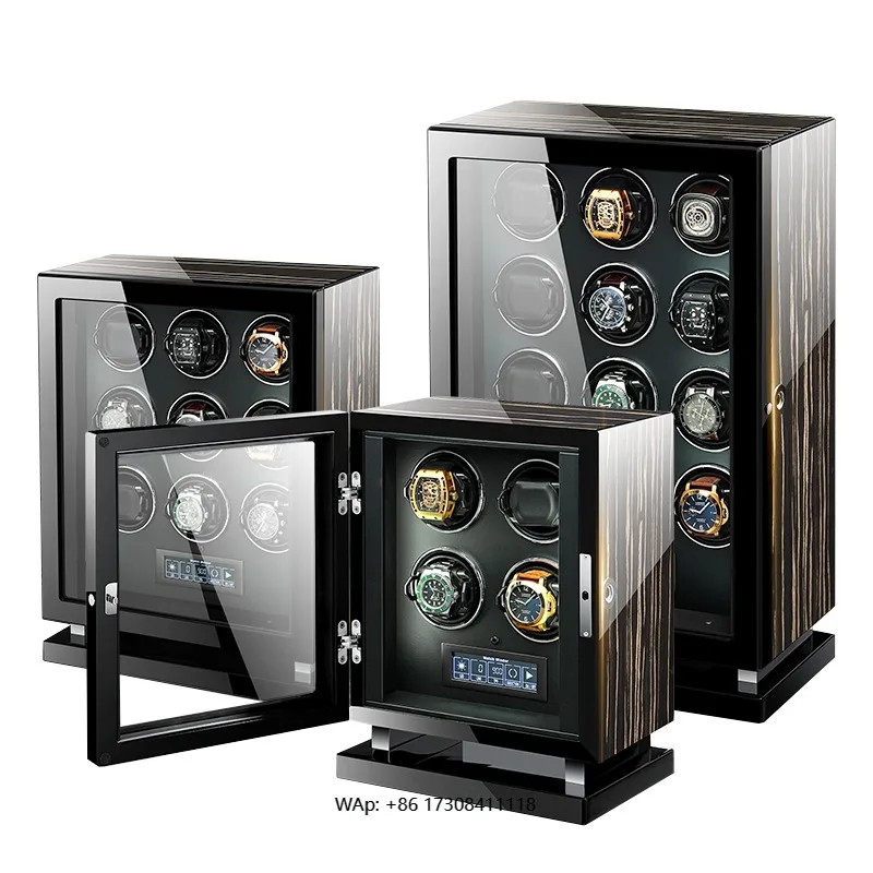 

Автоматический механический виндер для часов, роскошный деревянный сейф для часов с сенсорным управлением, сканером отпечатков пальцев и внутренней подсветкой, для хранения часов