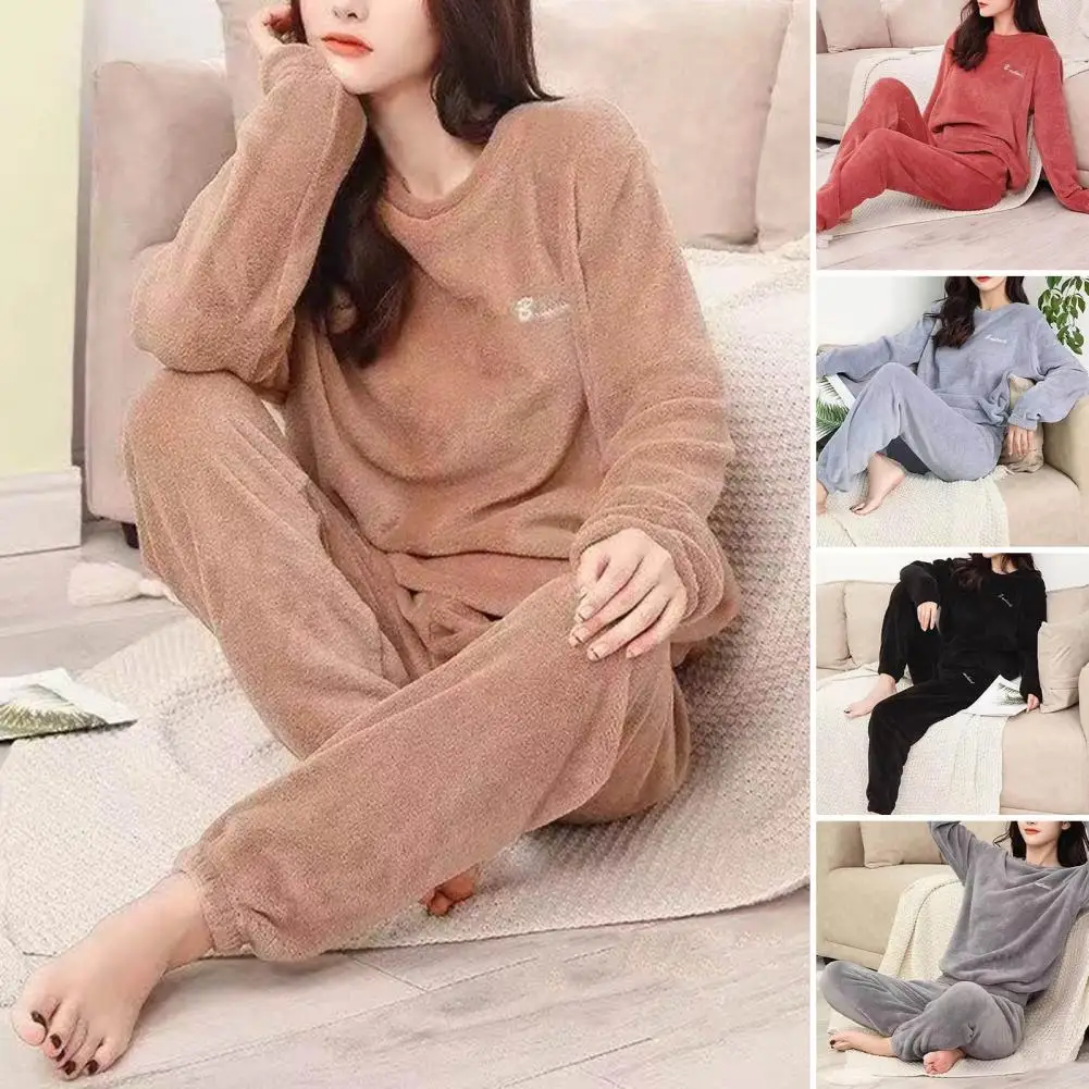 Plush Women Sleepwear Pyjama Two Pieces Set Women Sleepwear Autumn Winter Home Suits Pajamas Lounge Top Pants пижама женская 잠옷