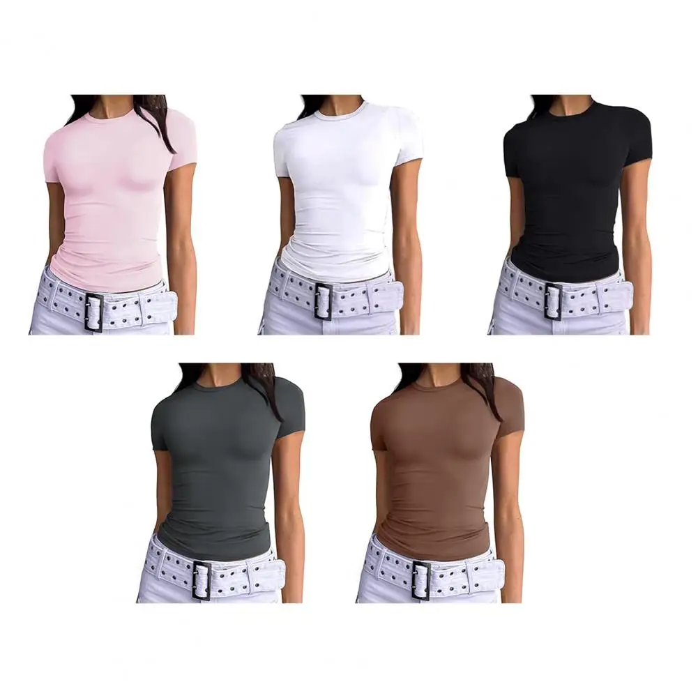 New Short Sleeve T-Shirt Women Solid Simple Casual Soft All-Match Hot Basic Crop Tops Tees Summer Fashion