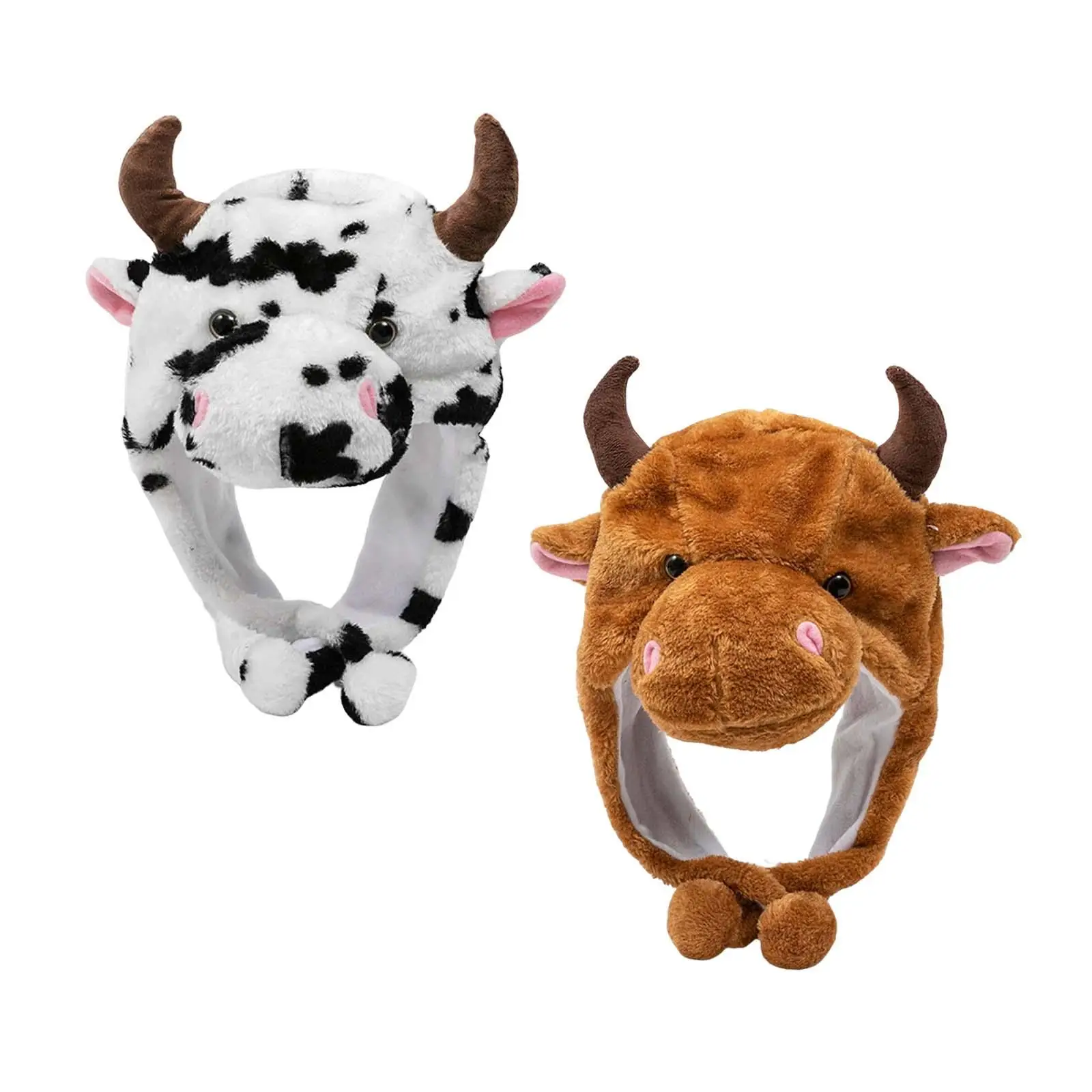 Animal Plush Hat for Men Women Winter Warm Knit Beanie Cow Bull Head Cover Cap for Halloween Party Photo Display Props