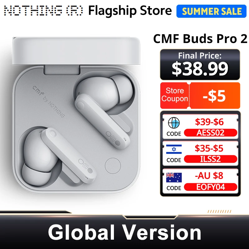 CMF By Nothing Buds Pro 2 Global Version IP55 Earphone Bluetooth 5.3 with 50 dB Hybrid Active Noise Cancellation 6 HD MICS