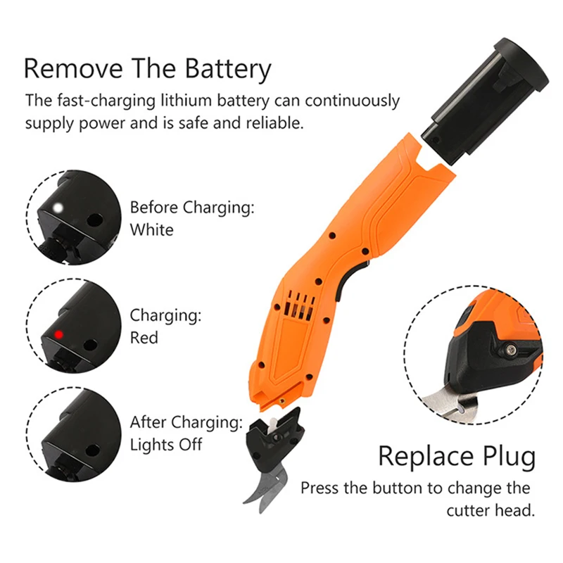 Y4003ไฟฟ้ากรรไกร Quick ตัดผ้า/หนัง/กระดาษแข็ง4000MAh แบตเตอรี่ที่ถอดออกได้กรรไกรไฟฟ้า8000RPM