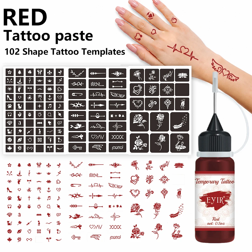 EYIR Henna Tattoo Paste Set 9 Farben Temporäre Tattoo Farbe mit 3 Schablonenblättern Körperkunst Malen DIY Festival Party – Detail 13