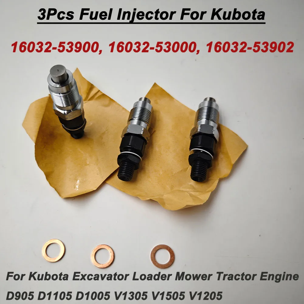 3Pcs Engine Fuel Injector for Kubota D1105 D1105T D1005 D905 OE 16032-53000 16032-53902 16032-53900 1G065-53000 16261-53000