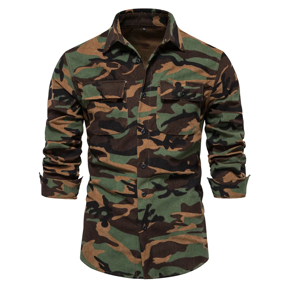 Shapershark Men's Camouflage Shirt Business-Casual Style Corduroy Fabric Comfortable & Breathable Spring/Fall New Arrival