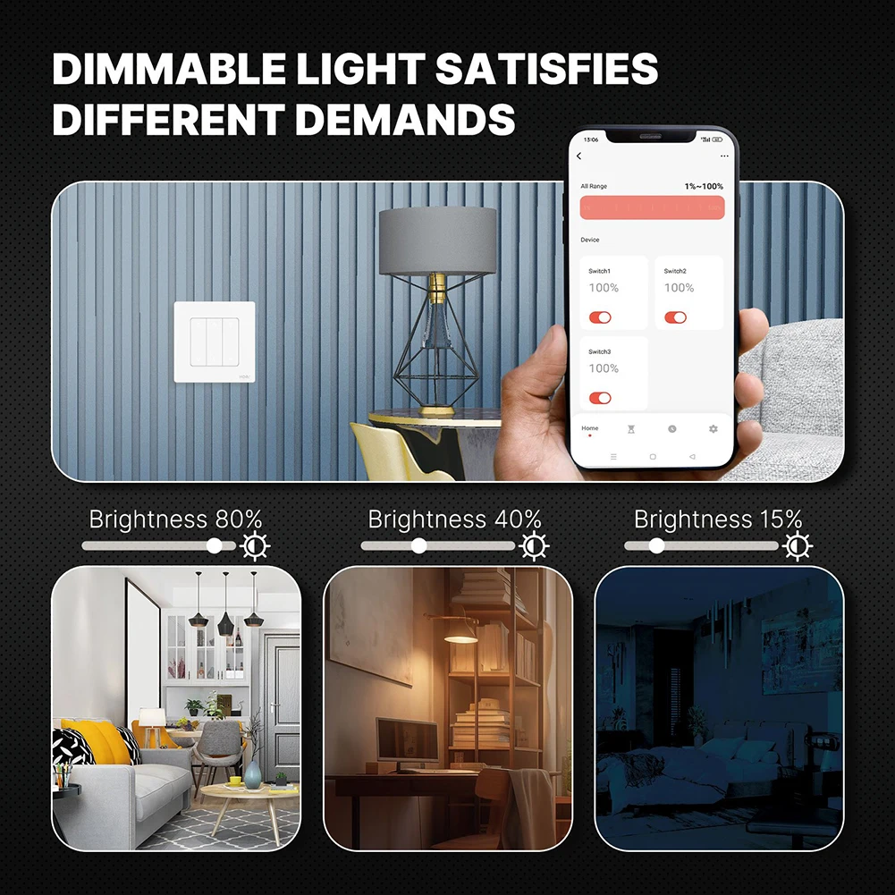 

For Zigbee Smart Dimmer Switch APP Controlled Light Dimming Voice Assistant Compatible Power Outage Memory Function