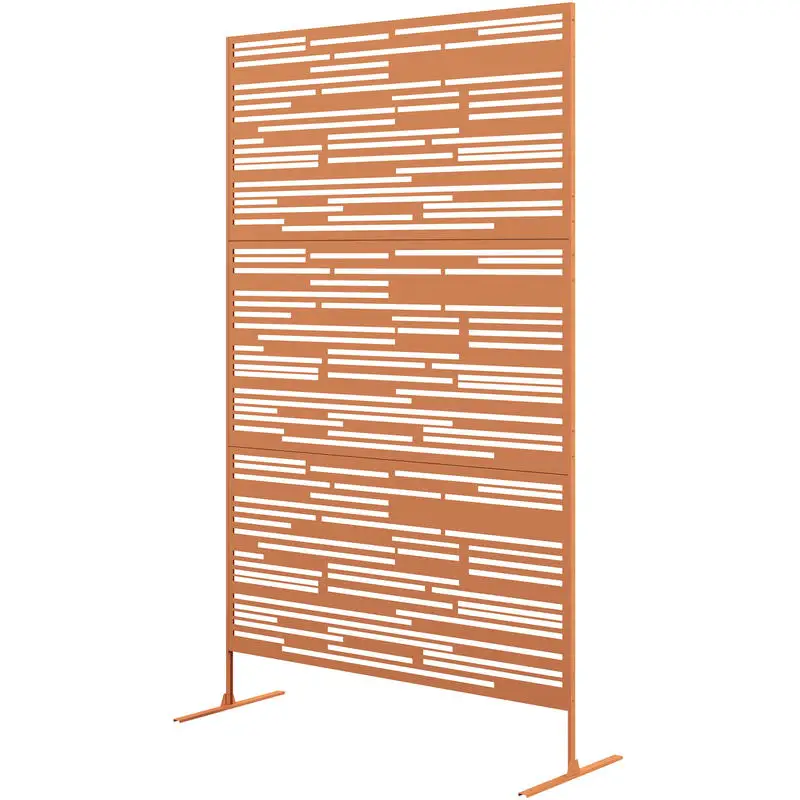 78" H x 48" W Metal Outdoor Privacy Screen, Freestanding Decorative Privacy Fence Screen for Balcony, Brown