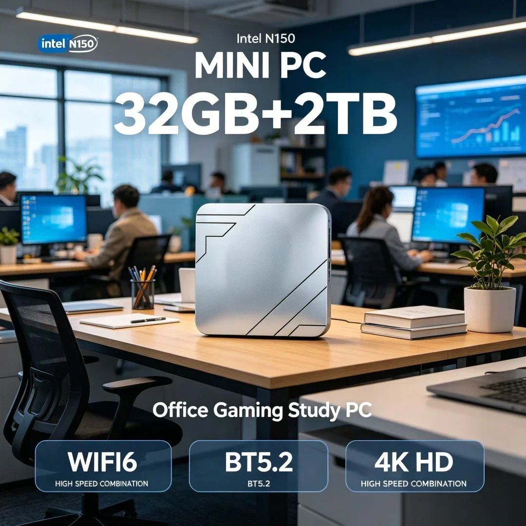 Intel N150 Mini PC Multifunctional Daily Notebook Gaming PC Compact Mini Laptop 16GB RAM 1024GB SSD Windows 11 HD WiFi6 BT5.2