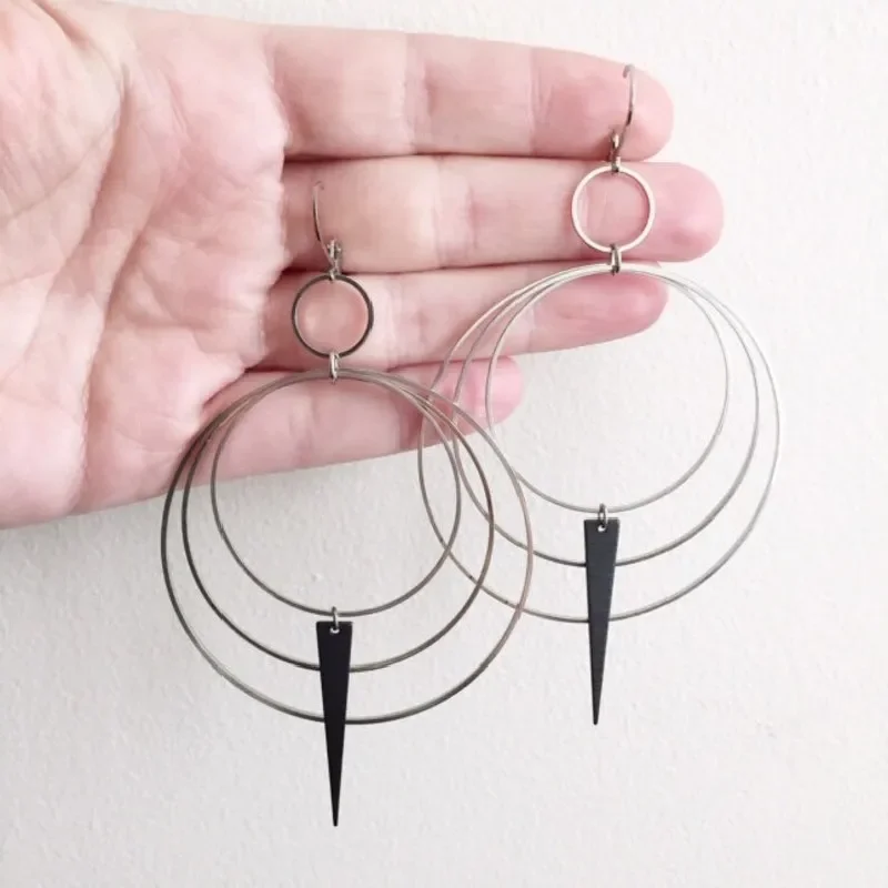 New Goth Modernist Metal Loop Earrings Drop Phase Boho Hippie Statement Summer Long Creativity Jewelry Minimalism Women Gift