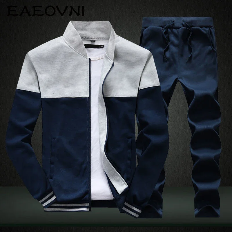 EAEOVNI Erkekler Eşofman Takımları fermuarlı kapüşonlu eşofman Sweatpant Açık Jogger Kıyafetler Patchwork Kazak Pantolon Erkek Giyim 2 Parça Setleri