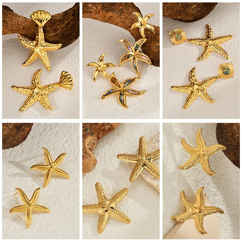 Summer Sea Beach Style Starfish Ear Pendants Gold-plated Stainless Steel Earrings 2024New Fashion Hot Sellers Jewelry Women Gift
