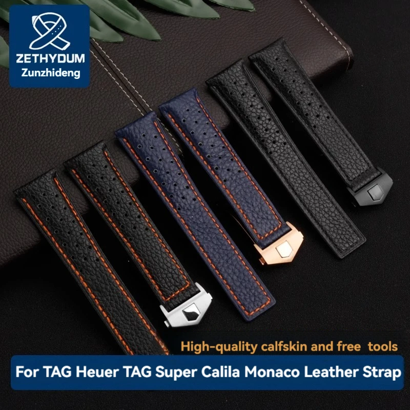 22mm Calfskin Luxury Strap for TAG Heuer CBL2115 CAW211M Super Carrara Monaco Heritage Series Folding Buckle Cowhide Watchband