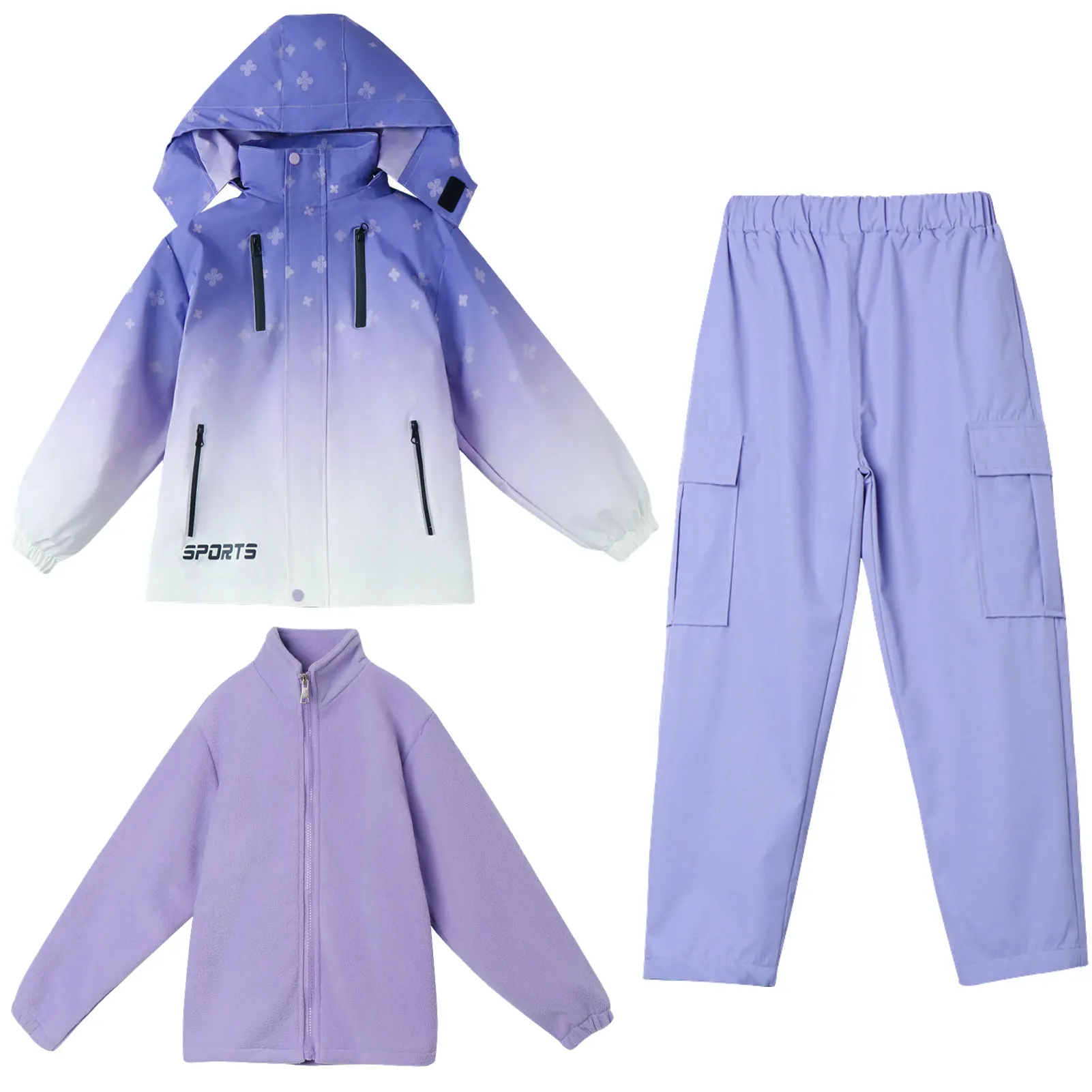 Children's Trench Coat,3 In 1 Fleece Detachable Liner Pants Set,Windproof Waterproof Snow Suits,3-Piece Warm Boys Skiing Jacket