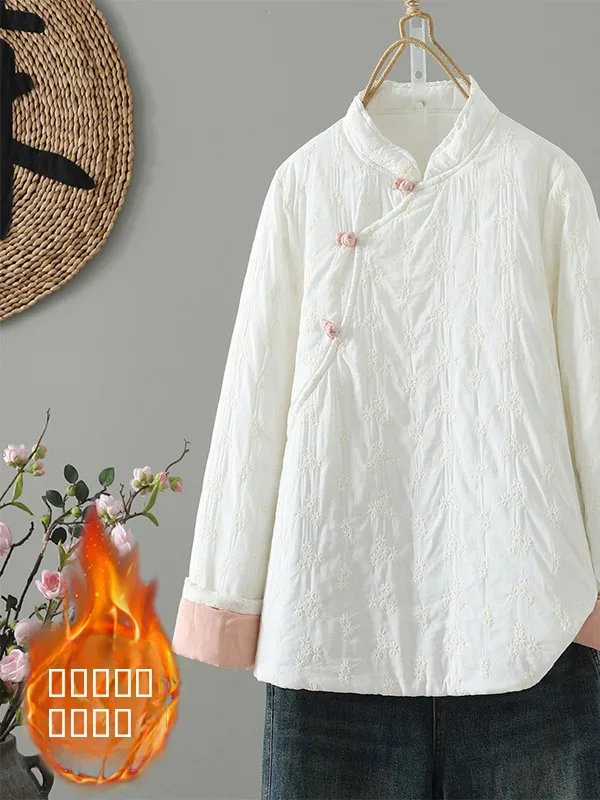 

New Chinese Sle Thiened Embroidery Color Blo Cotton Jaet Women's Autumn Winter Stand Collar Buttoned Tang Costume Cot...