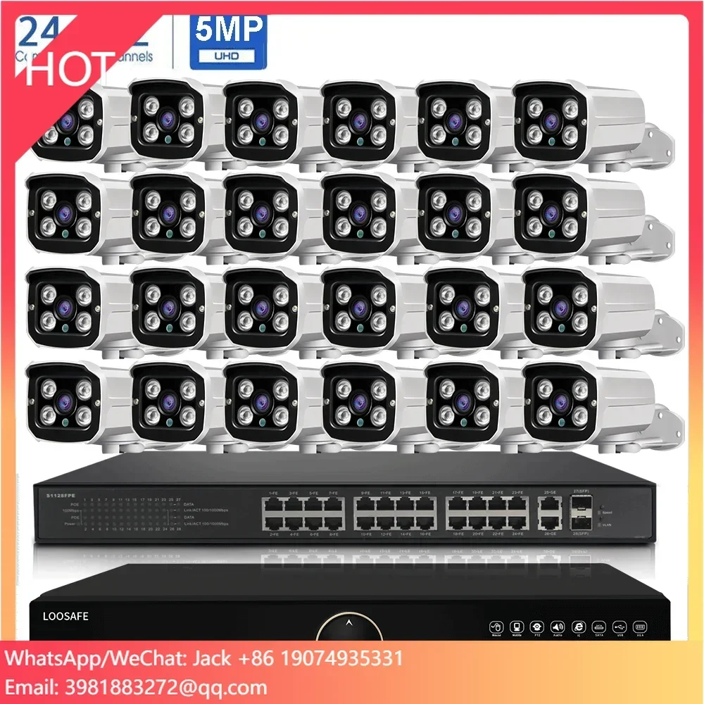 LOOSAFE 24CH H.265X Sistema di telecamere di sicurezza per visione notturna Poe Rilevamento movimento Avviso Telecamera IP 5mp Kit remoto per telefono e PC gratuito per esterni